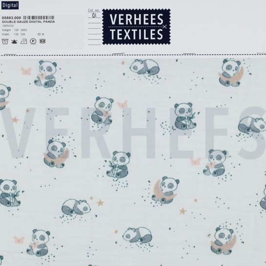 DOUBLE GAUZE DIGITAAL PANDA'S WIT #7