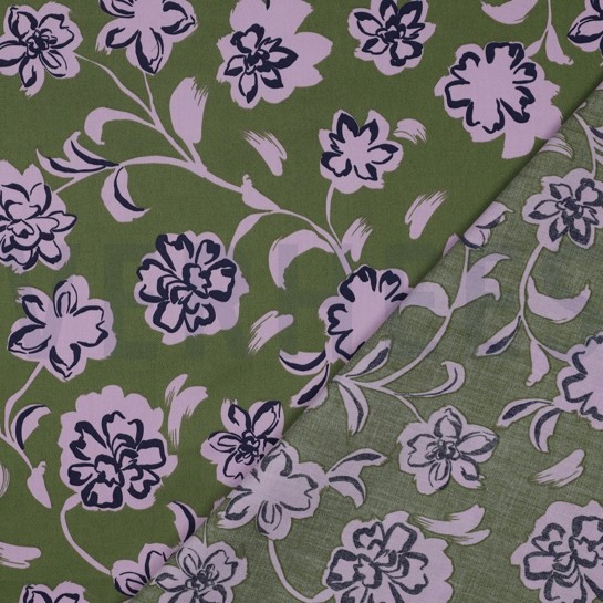 COTTON SATIN FLOWERS ARMY GREEN #7