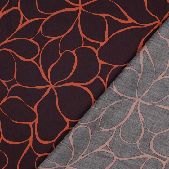 COTTON SATIN FLOWERS DARK BROWN #7