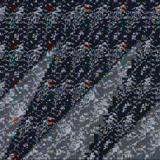 FINE POPLIN DIGITAL FLOWERS NAVY #7