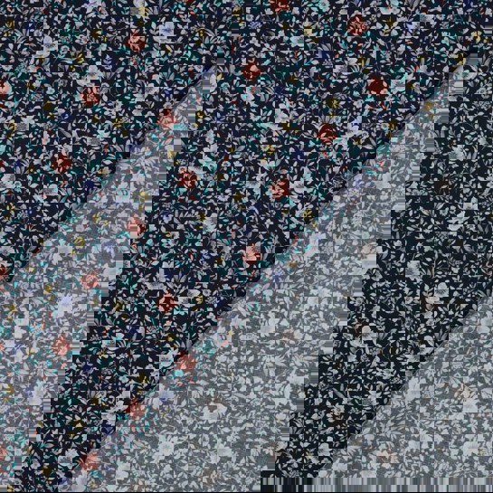 FINE POPLIN DIGITAL FLOWERS NAVY #7