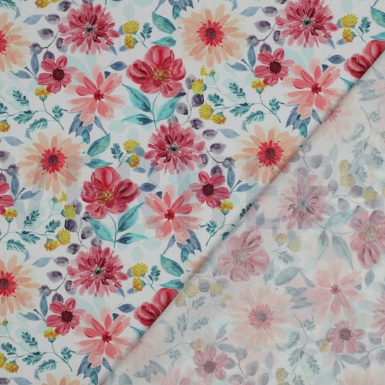 FINE POPLIN DIGITAL FLOWERS RED #7