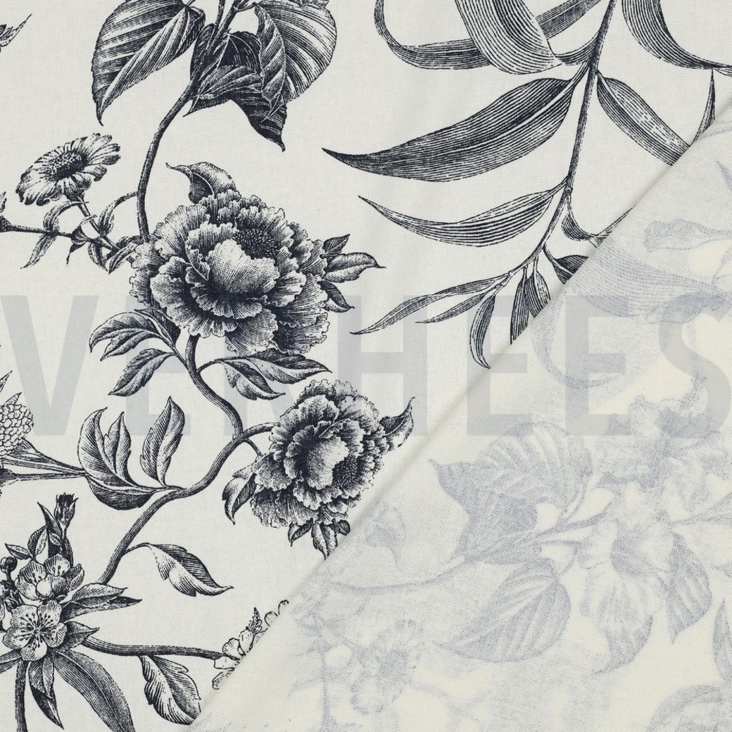 LINEN VISCOSE FLOWERS NAVY #4