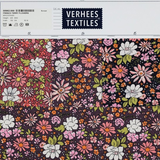 FRENCH TERRY BLOEMEN DONKERROZE #7