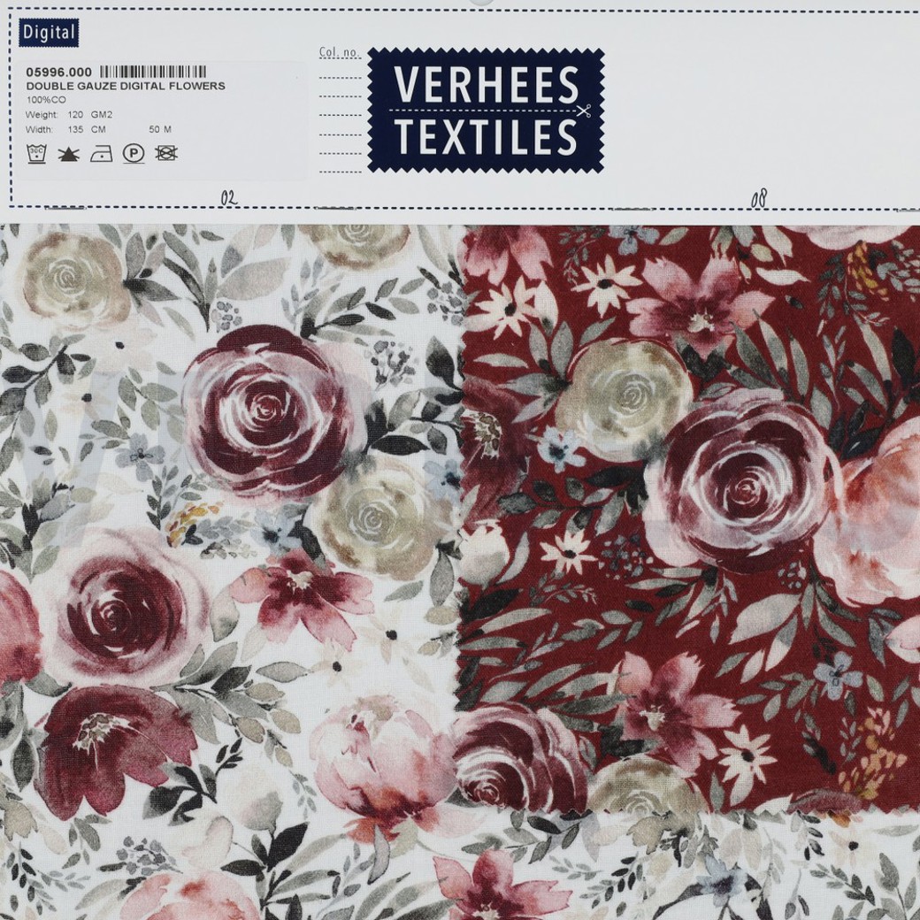 DOUBLE GAUZE DIGITAL FLOWERS WHITE #4