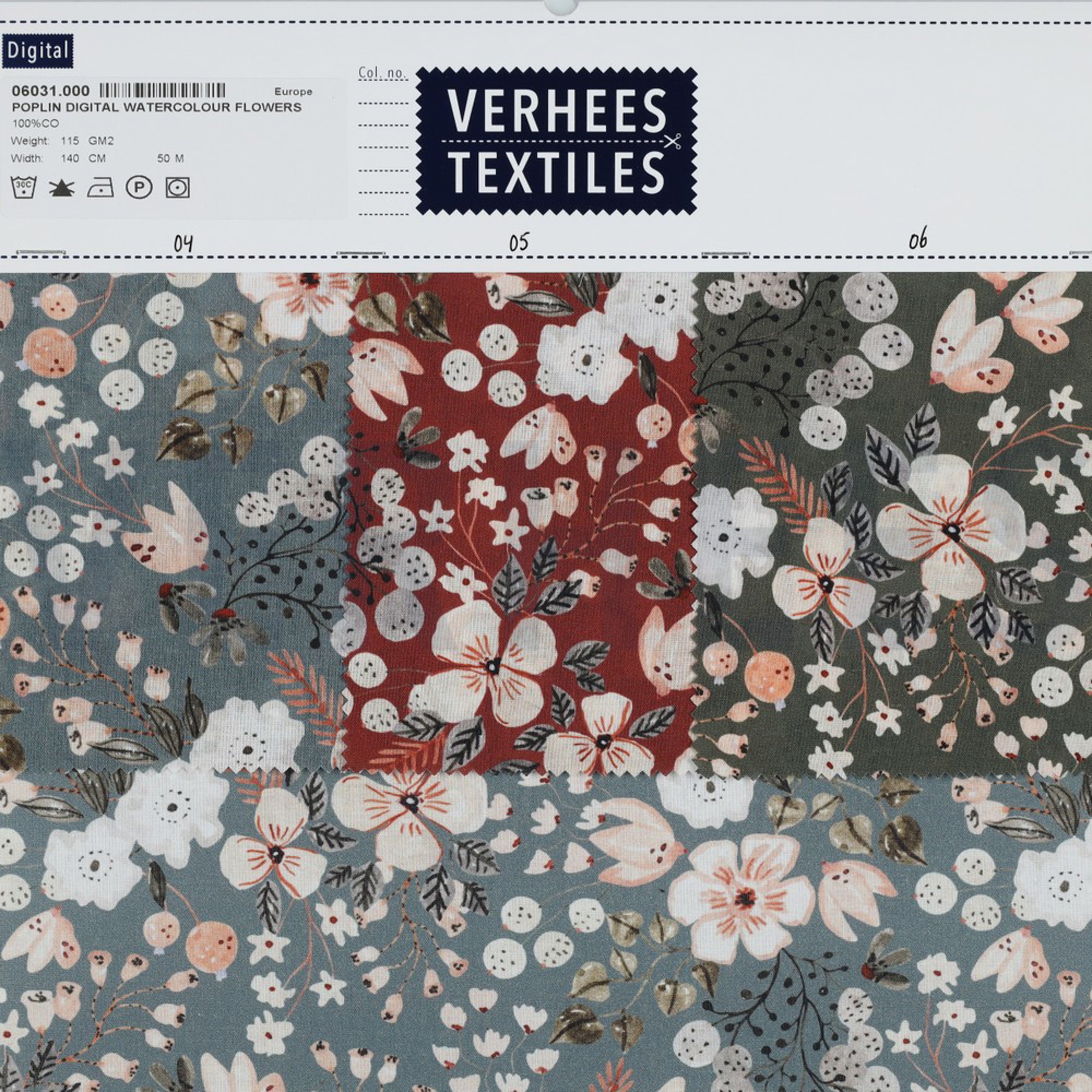 POPLIN DIGITAL WATERCOLOUR FLOWERS ROUGE (high resolution) #4