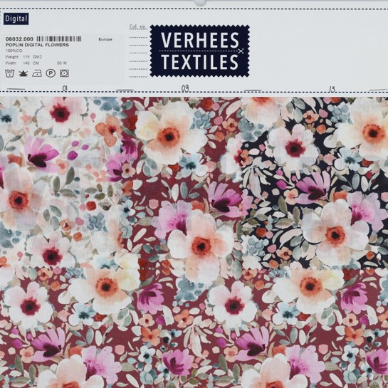 POPELINE DE COTON DIGITAL FLEURS BLEU MARINE #7