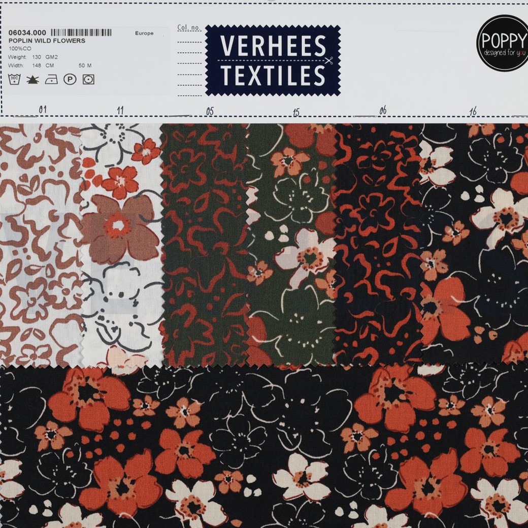 POPLIN WILD FLOWERS ARMY GREEN #4