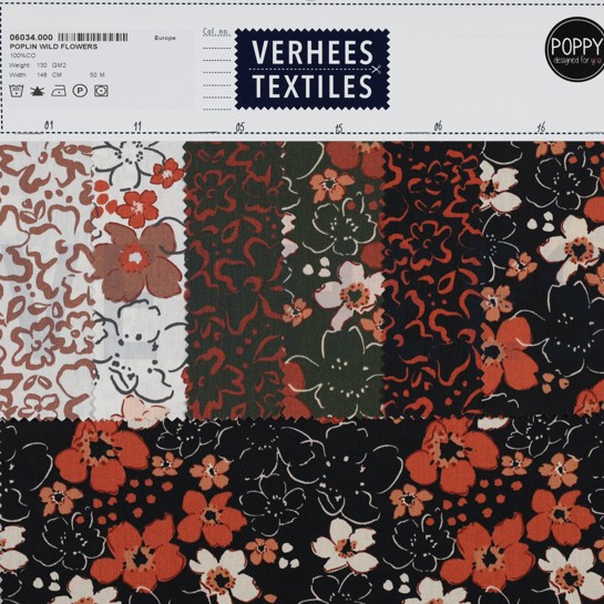 BAUMWOLLE POPELINE WILDBLUMEN GEBROCHEN WEISS #7