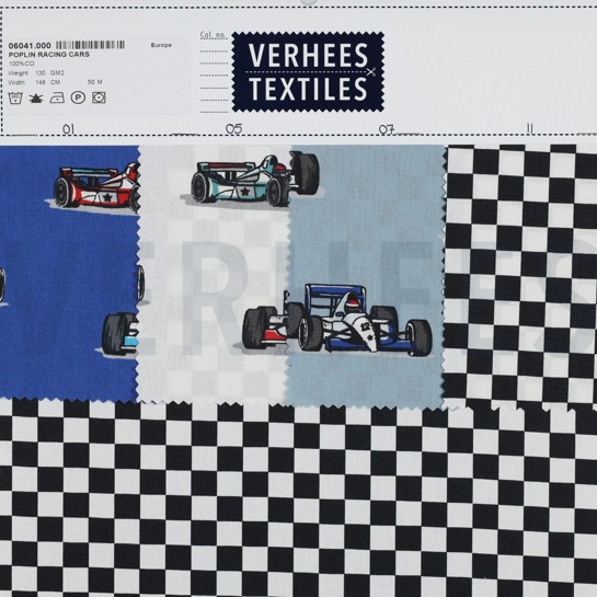 KATOENEN POPLIN RACEAUTO’S BLAUW #7