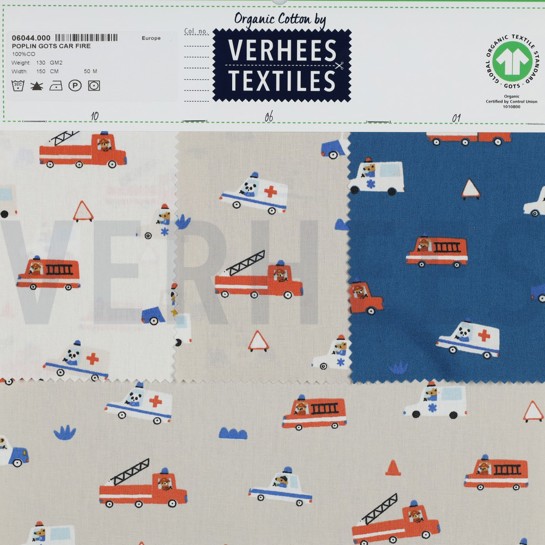 POPLIN GOTS CAR FIRE WHITE #7