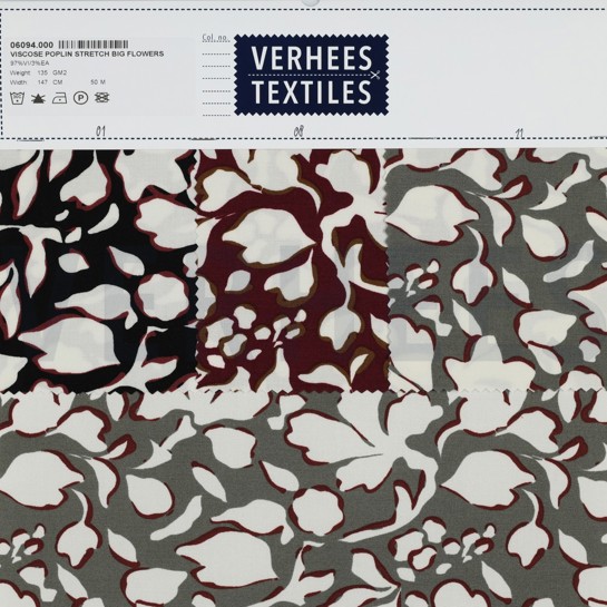 VISCOSE POPELINE STRETCH GRANDES FLEURS NOIR #7