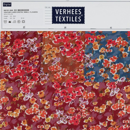 VISKOSE LUREX DIGITAL KLEINE BLUMEN KIRSCHROT #7