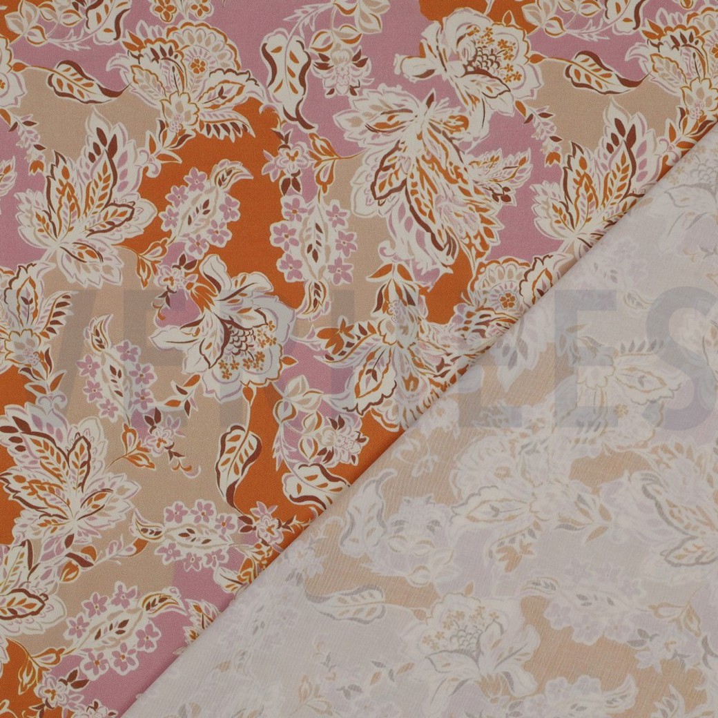 VISCOSE SATIN DIGITAL FLOWERS ORANGE #4
