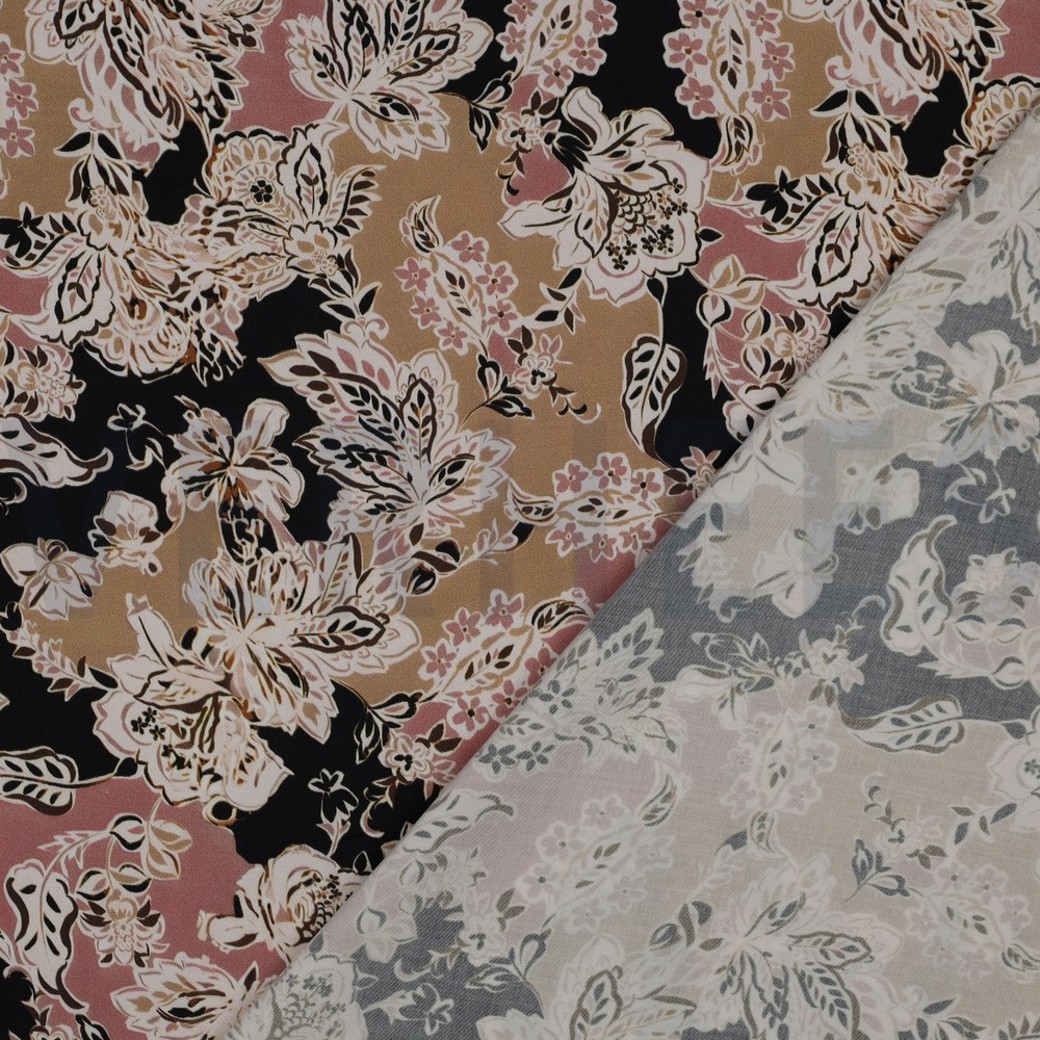 VISCOSE SATIN DIGITAL FLOWERS BLACK #4