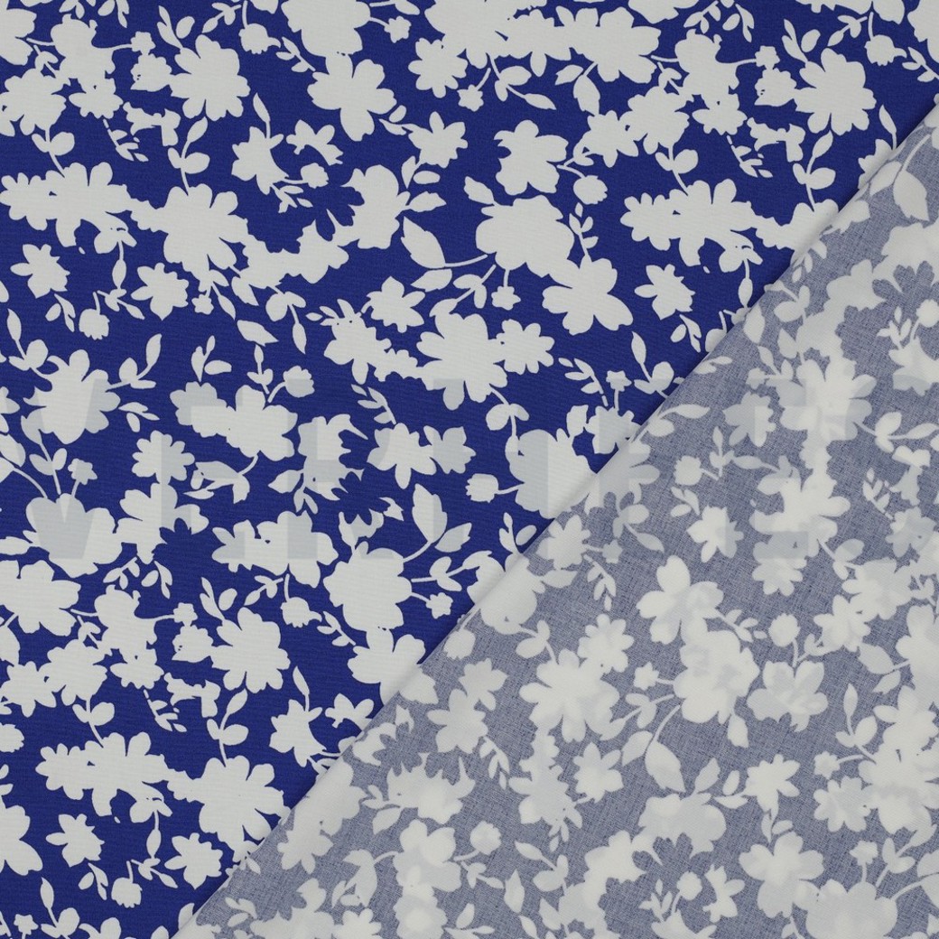 VISCOSE STRETCH FLOWERS COBALT #4