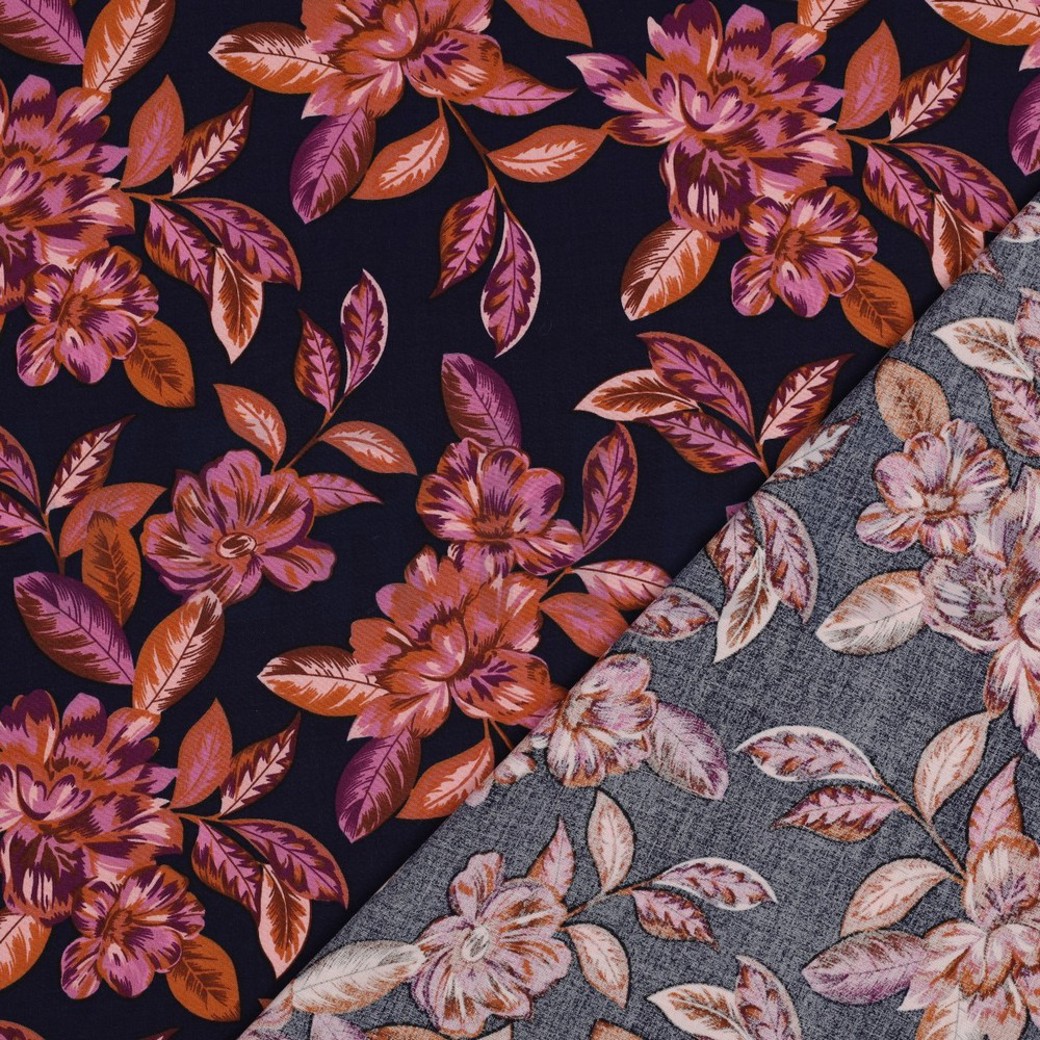 VISCOSE STRETCH FLOWERS NAVY #4