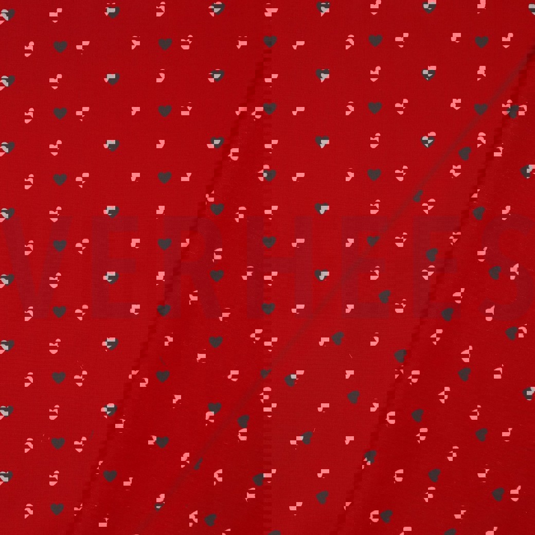 FINE POPLIN HEARTS DARK RED / WHITE #4