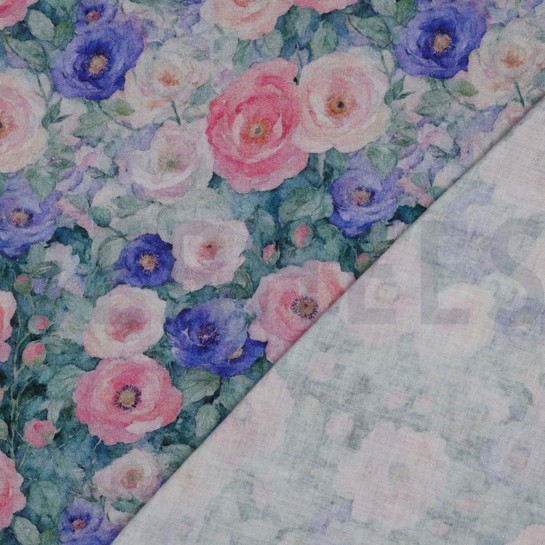 MUSSELIN DIGITAL BLUMEN PETROL #7