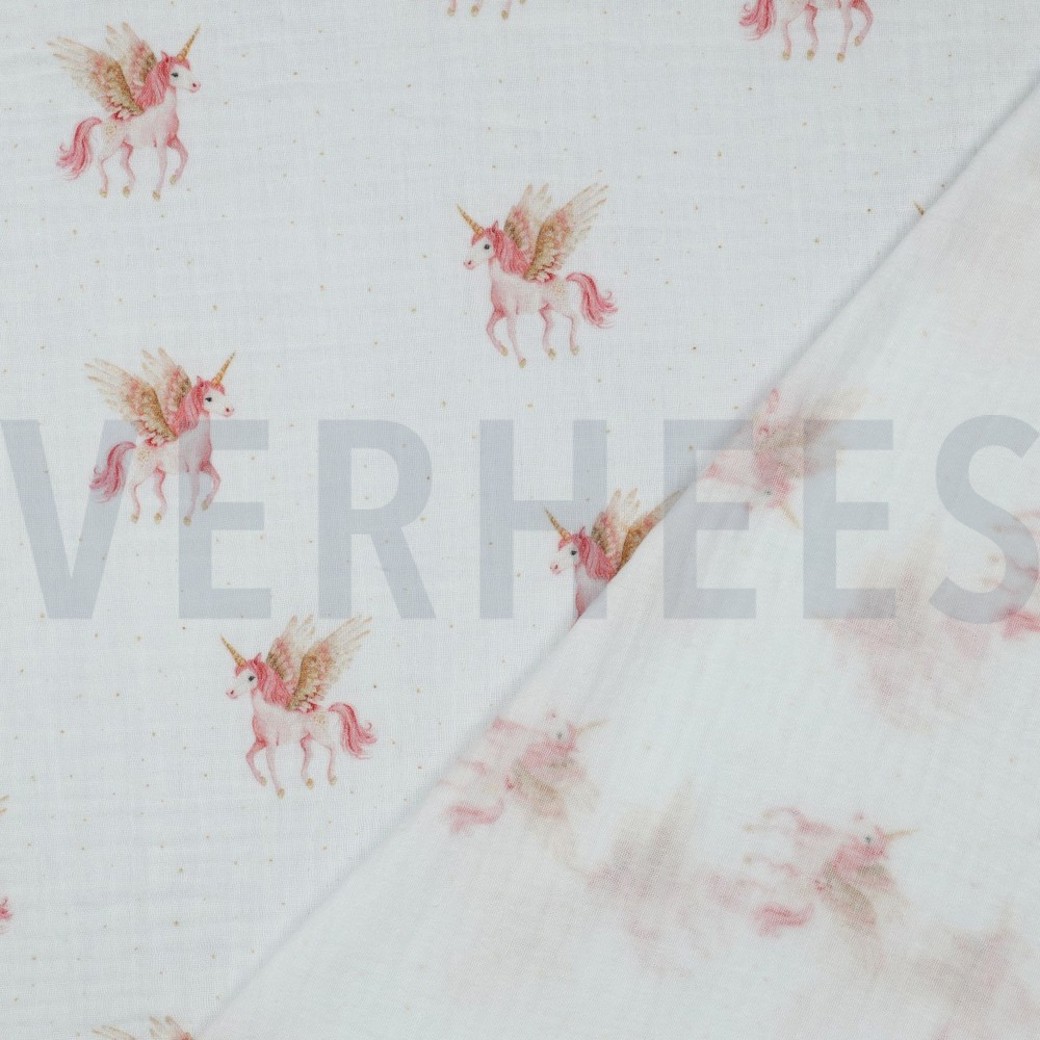 DOUBLE GAUZE DIGITAL UNICORNS WHITE #4