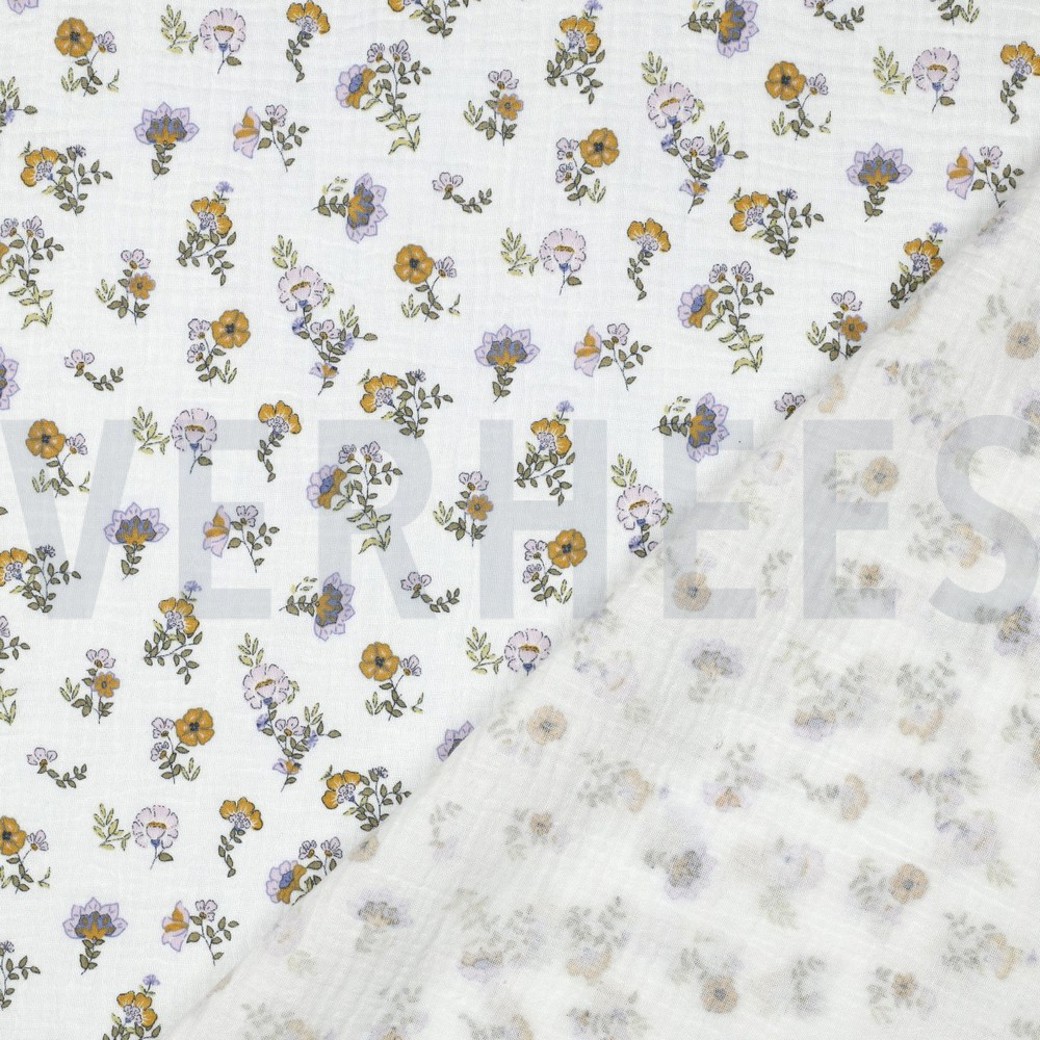 DOUBLE GAUZE GOTS FLOWERS WHITE #4