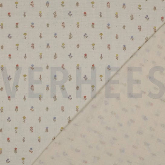 DOUBLE GAUZE GOTS DIGITAL FLOWERS NATURAL #7