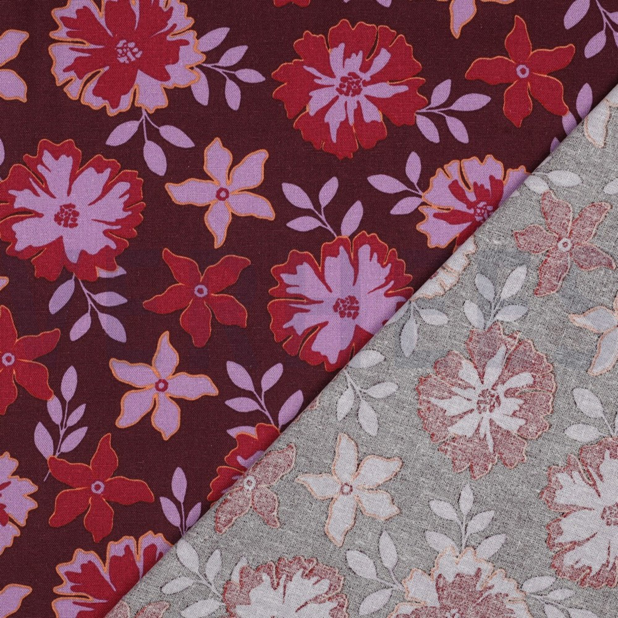 LINEN VISCOSE FLOWERS BORDEAUX (high resolution) #4
