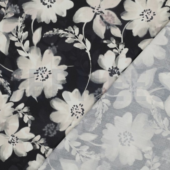 COTTON VISCOSE DIGITAL FLOWERS BLACK #7