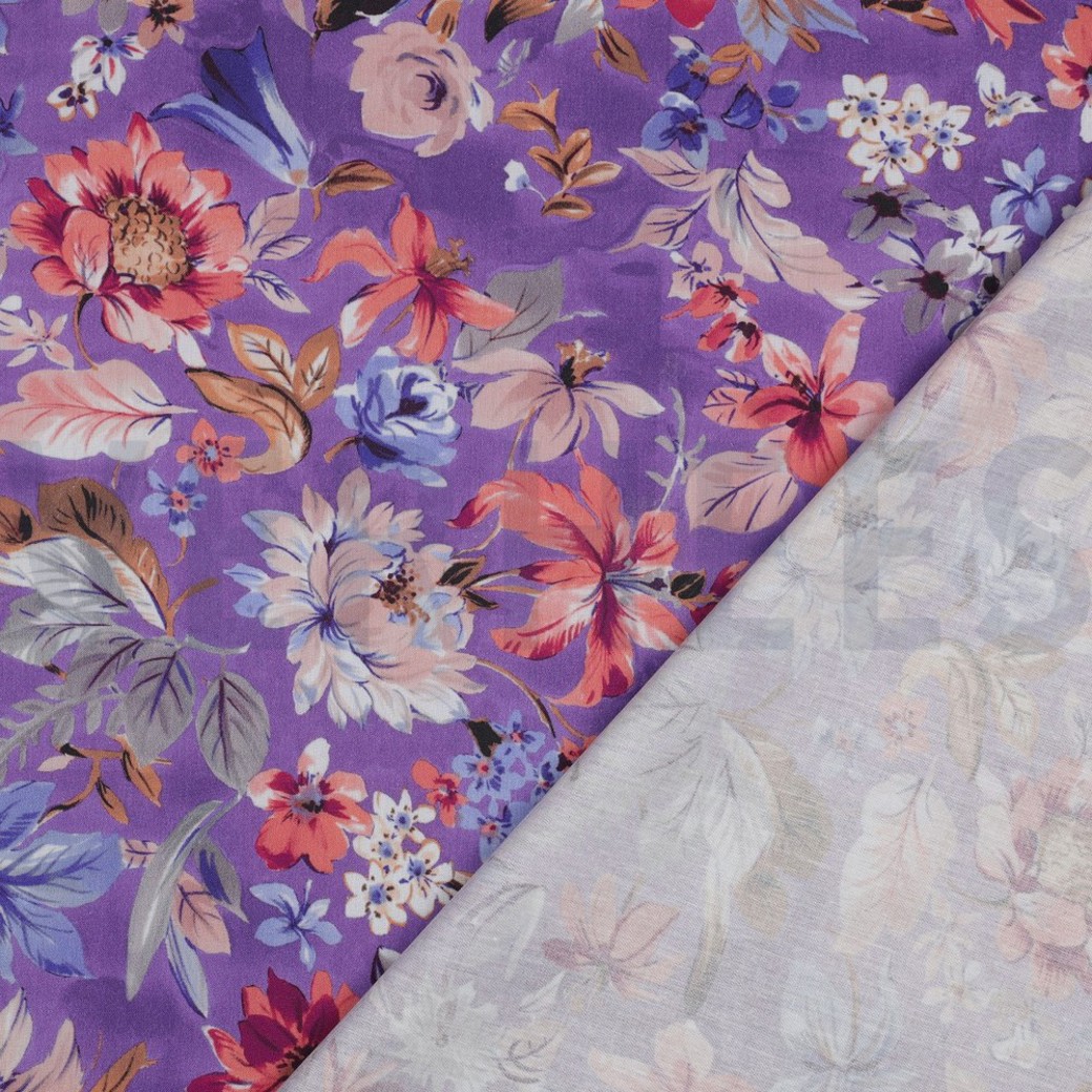 COTTON VISCOSE DIGITAL FLOWERS LAVENDER #4