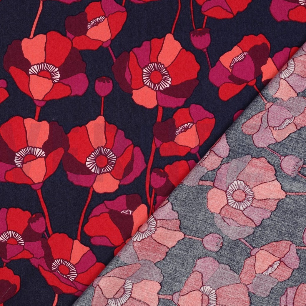 COTTON VISCOSE FLOWERS NAVY #4