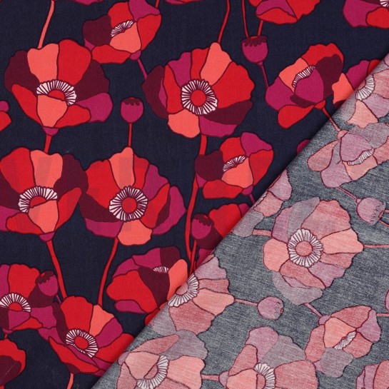 COTTON VISCOSE FLOWERS NAVY #7