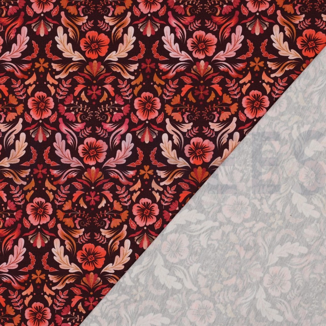 JERSEY DIGITAL FLOWERS DARK RED #4