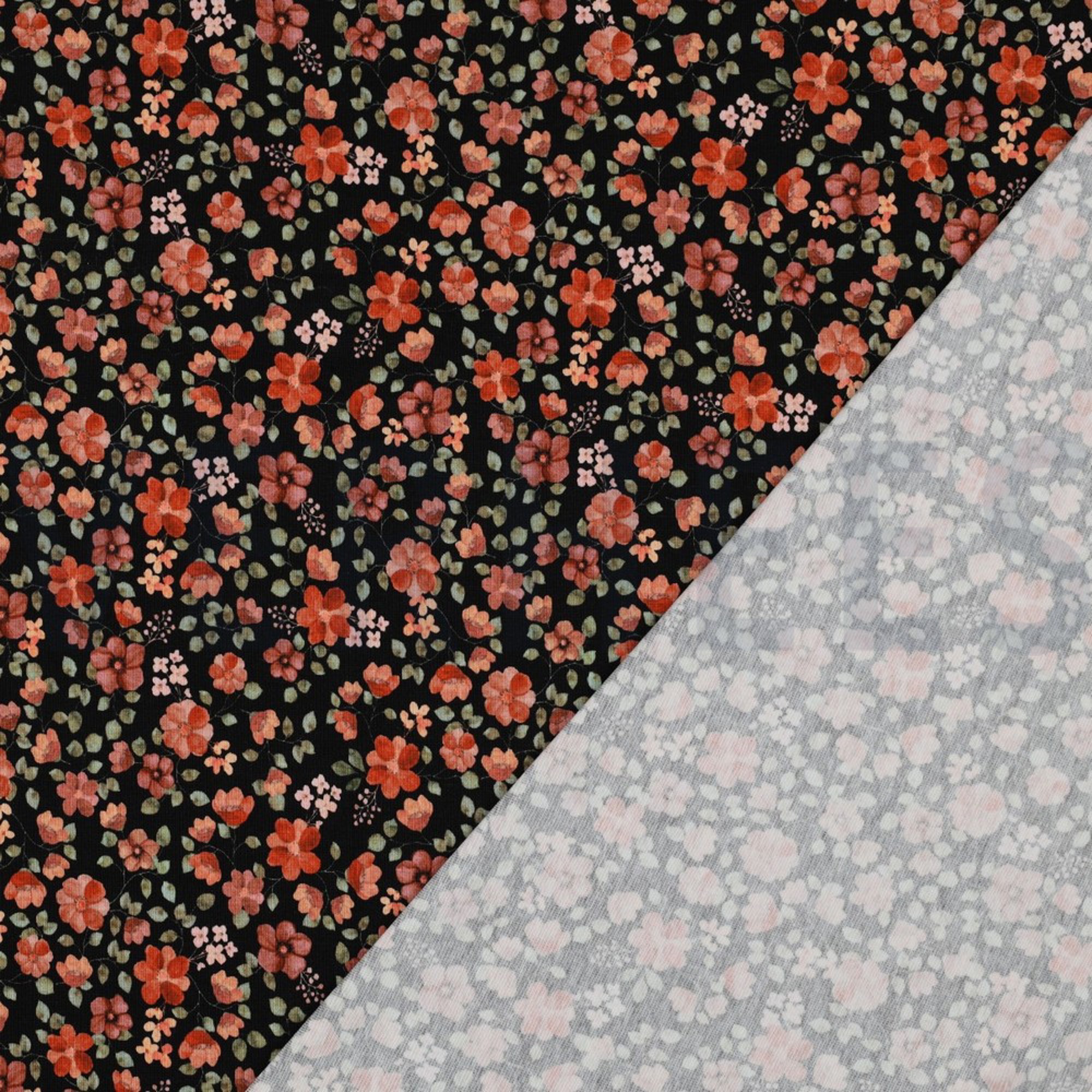 JERSEY GOTS DIGITAL FLOWERS BLACK / PEACH (high resolution) #4