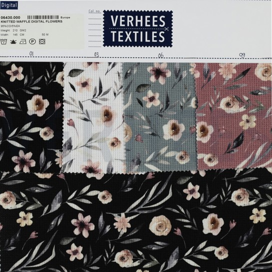 WAFFLE JERSEY DIGITAL FLOWERS WHITE #7