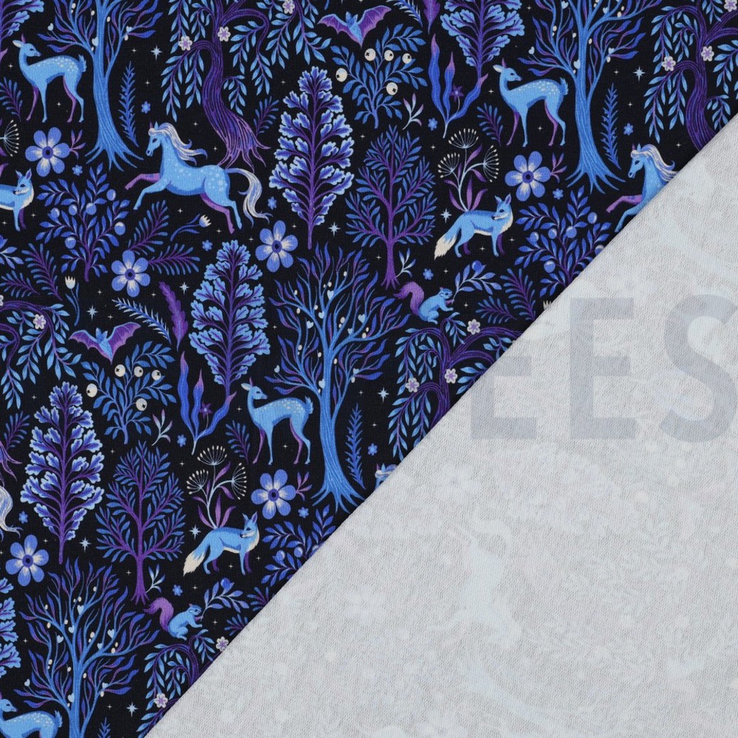 FRENCH TERRY DIGITAL FOREST ANIMALS NAVY #4