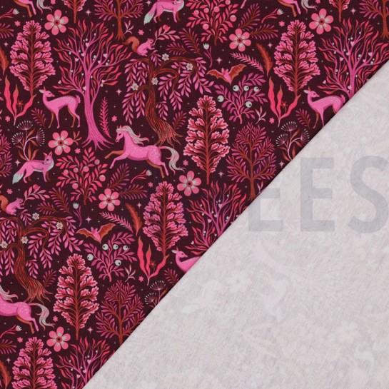 FRENCH TERRY DIGITAL FOREST ANIMALS BORDEAUX #7