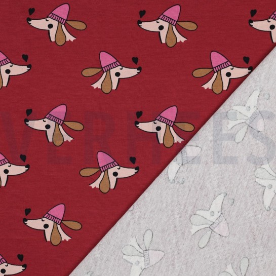 FRENCH TERRY DOGS AND HEARTS RED #7