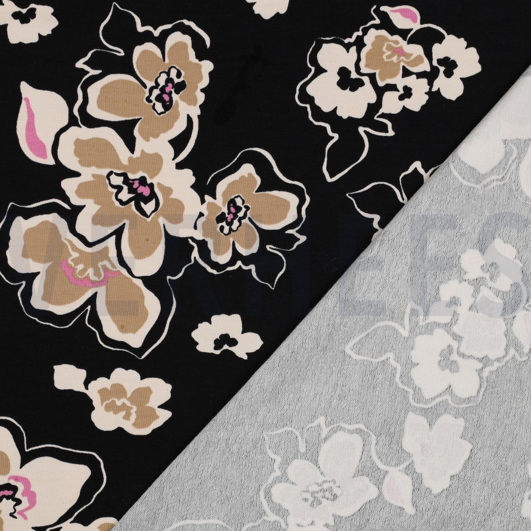 FRENCH TERRY FLOWERS BLACK #4