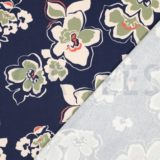 FRENCH TERRY FLOWERS BLUE #7