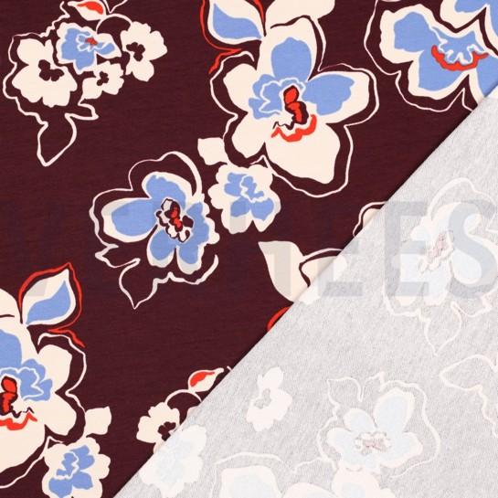 FRENCH TERRY FLOWERS BORDEAUX #7