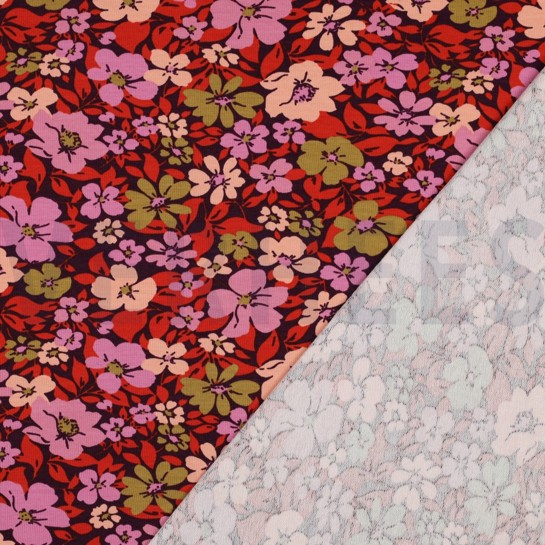 FRENCH TERRY FLOWERS BORDEAUX/ RED #7