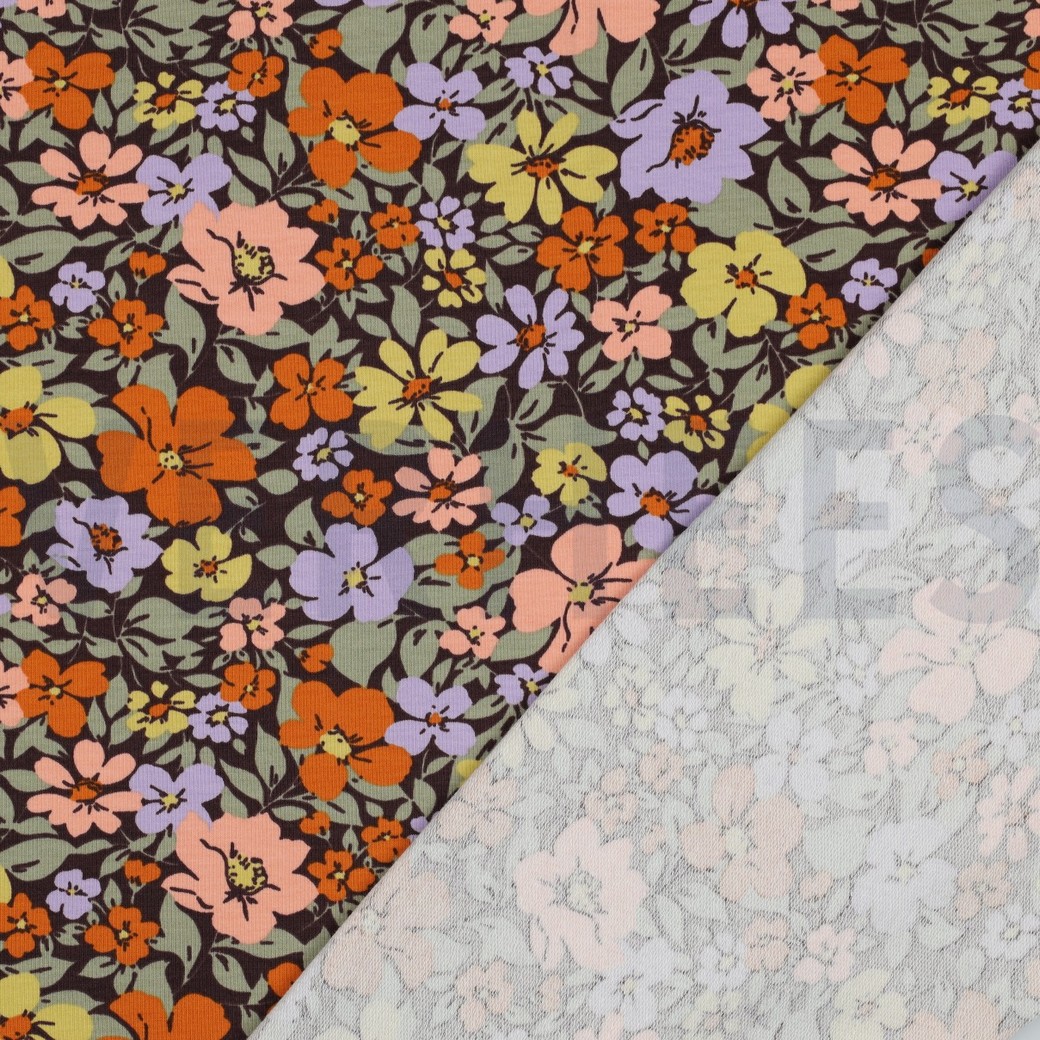 FRENCH TERRY FLOWERS PURPLE/ GREEN #4