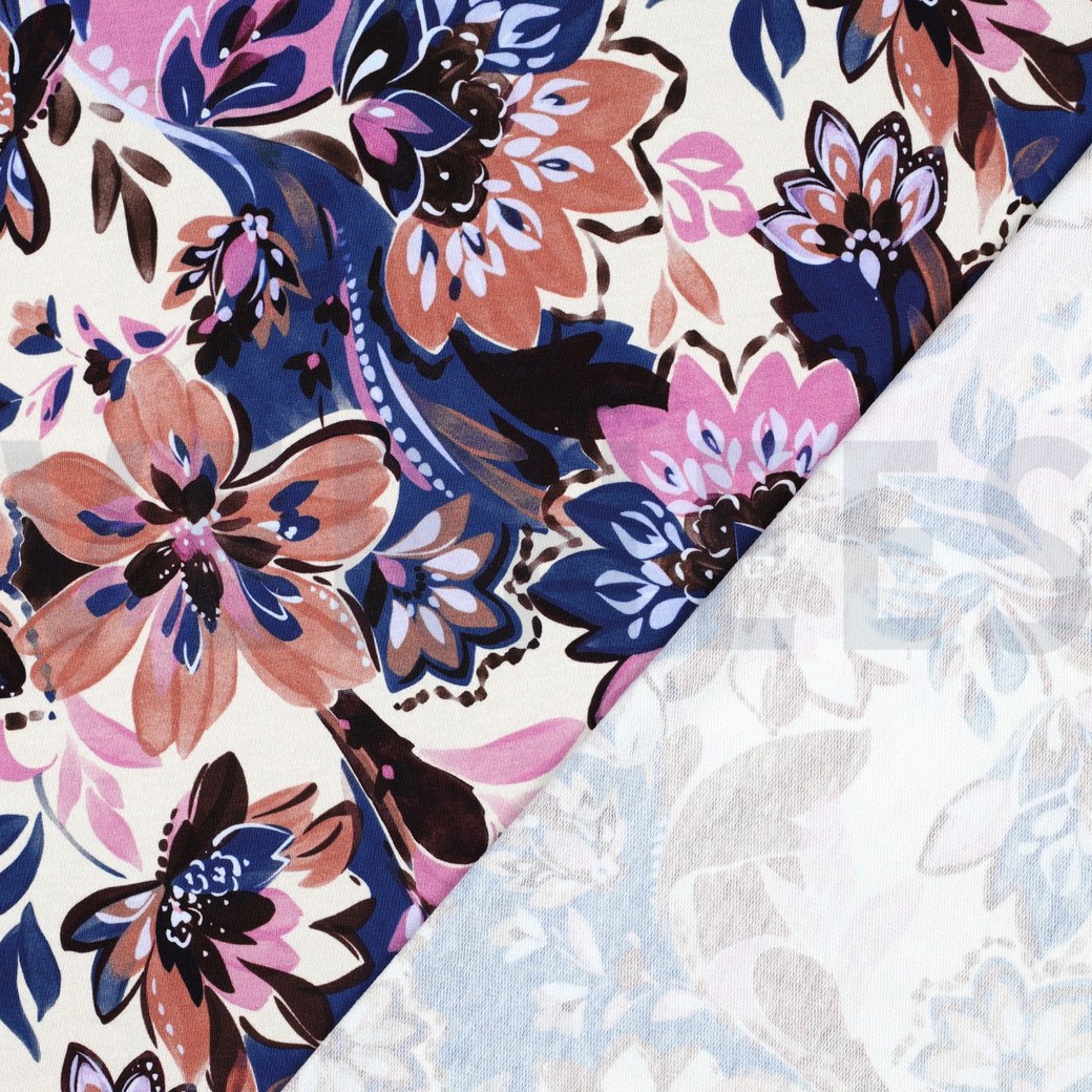 FRENCH TERRY DIGITAL FLOWERS ECRU #4