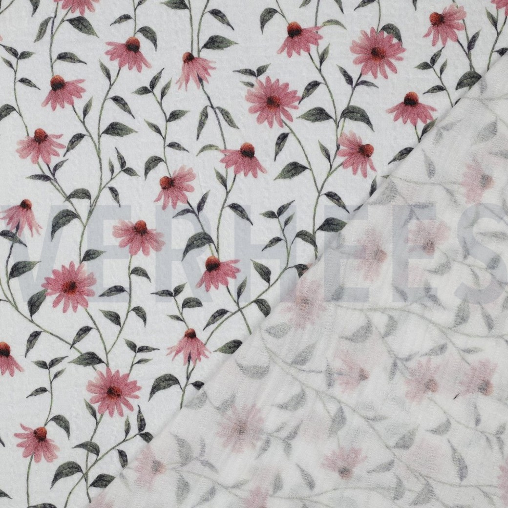 DOUBLE GAUZE GOTS DIGITAL FLOWERS WHITE #4