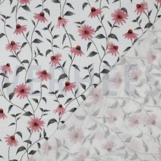 DOUBLE GAUZE GOTS DIGITAL FLOWERS WHITE #7