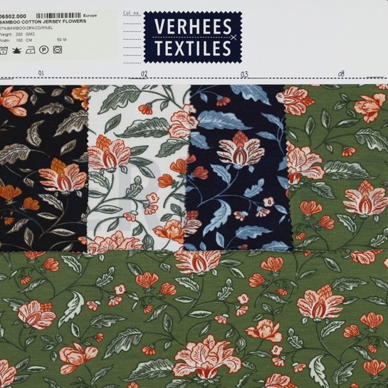 BAMBOE KATOEN JERSEY BLOEMEN ZWART #7