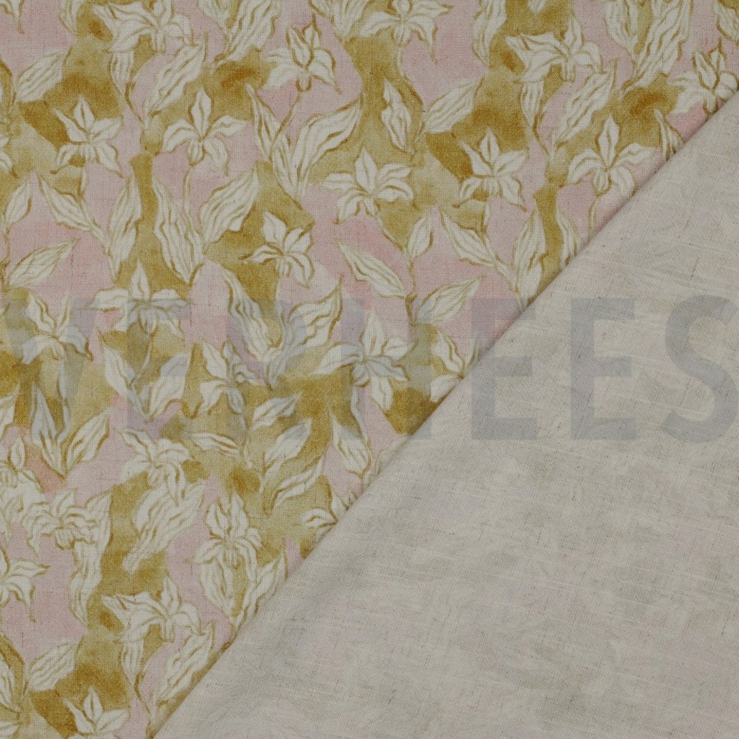 LINEN VISCOSE CREPE DIGITAL FLOWERS OCHRE #4