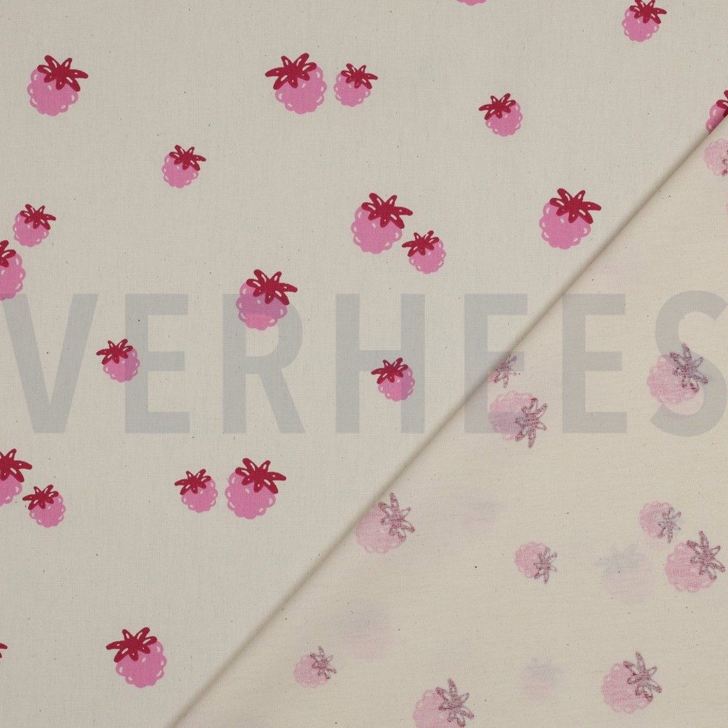 POPLIN GOTS NATURAL BERRIES NATURAL/ FUCHSIA #4
