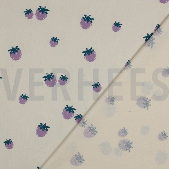 POPLIN GOTS NATURAL BERRIES NATURAL/ PETROL #7