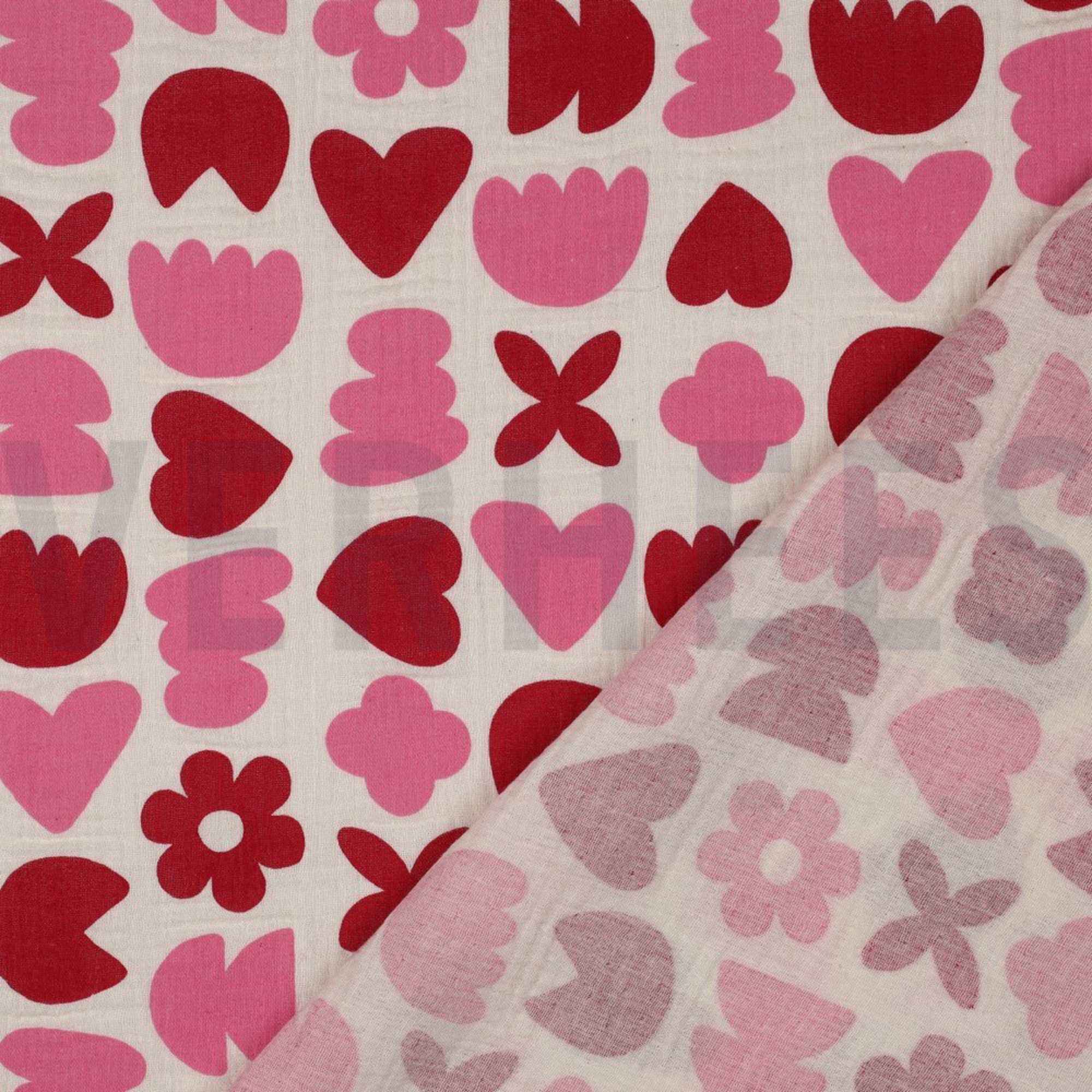 DOUBLE GAUZE GOTS NATURAL LOVE SHAPES NATURAL/ FUCHSIA (high resolution) #4